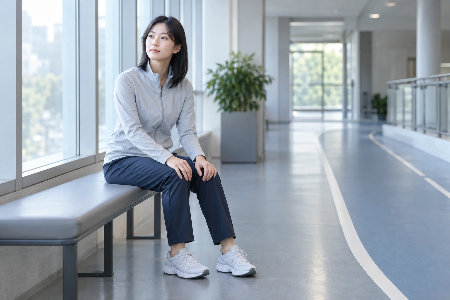 걷기와 휴식에 따른 다리 불편감 변화를 기록하는 상황을 설명하는 가상 인물